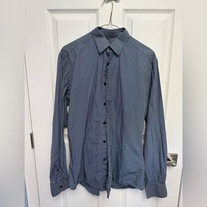 Zegna Mens 39 15.5 navy striped dress shirt